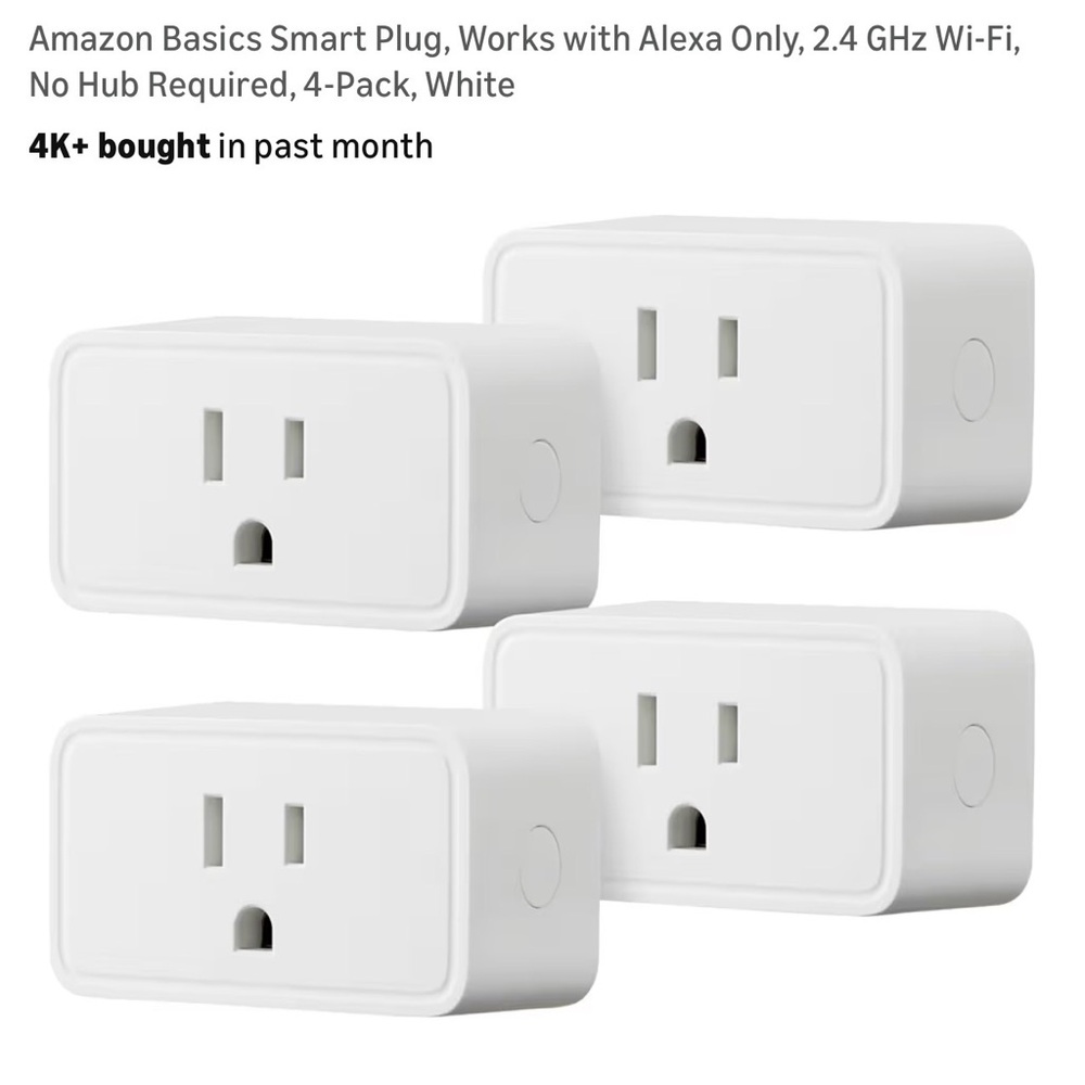 Amazon Basics Wi-Fi Smart Plug 4-Pack, White